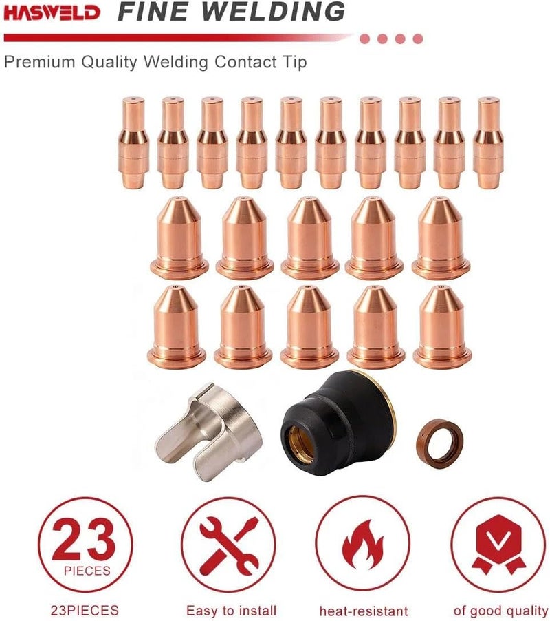 Hasweld Plasma Torch Electrode 56576 Nozzle 56811 56255 45A fits Harbor Freight Titanium Plasma45 TI-PC45 iPT-45 58895 Plasma Torch consumables,23pk - Image 2